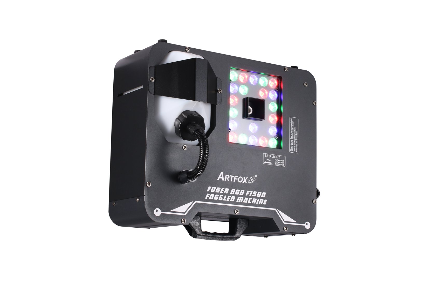 Fog Machine:1500w, 21x3w LEDs(7 Red, 7 Green, 7 Blue), Remote control